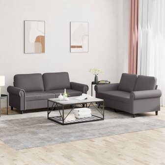 2-delige Loungeset met kussens kunstleer grijs 1