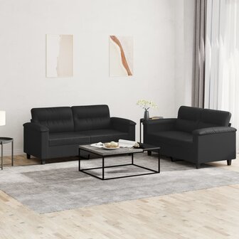 2-delige Loungeset met kussens kunstleer zwart 1