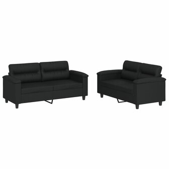 2-delige Loungeset met kussens kunstleer zwart 2