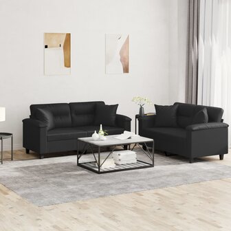 2-delige Loungeset met kussens kunstleer zwart 1