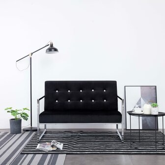 Tweezitsbank met armleuningen chroom en fluweel zwart 1