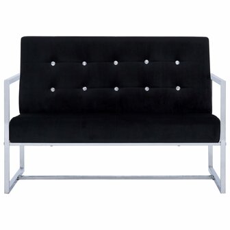 Tweezitsbank met armleuningen chroom en fluweel zwart 3
