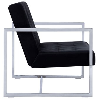 Tweezitsbank met armleuningen chroom en fluweel zwart 4