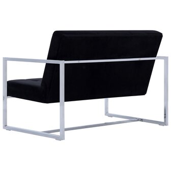 Tweezitsbank met armleuningen chroom en fluweel zwart 5