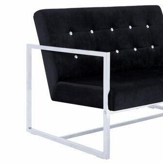 Tweezitsbank met armleuningen chroom en fluweel zwart 6