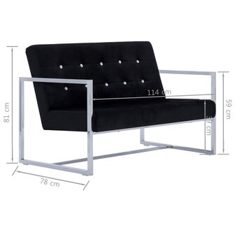Tweezitsbank met armleuningen chroom en fluweel zwart 8