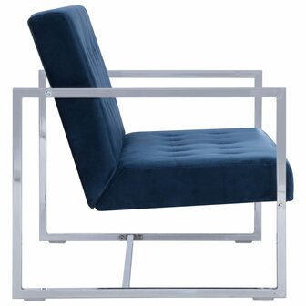 Tweezitsbank met armleuningen chroom en fluweel blauw 4