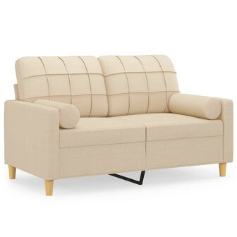 Tweezitsbank met sierkussens 120 cm stof cr&egrave;mekleurig 2