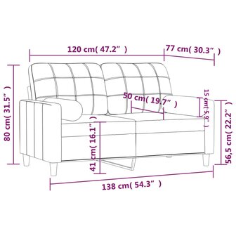 Tweezitsbank met sierkussens 120 cm stof cr&egrave;mekleurig 8