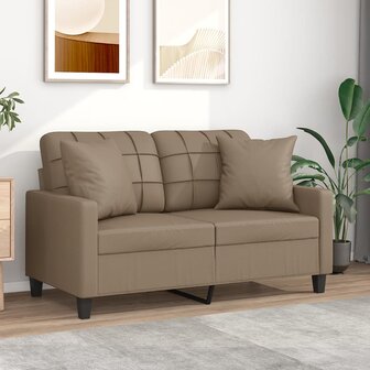Tweezitsbank met sierkussens 120 cm kunstleer cappuccinokleurig 1