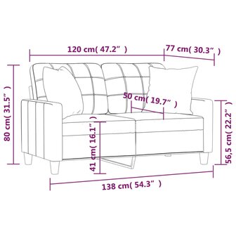 Tweezitsbank met sierkussens 120 cm kunstleer cappuccinokleurig 8