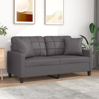 Tweezitsbank met sierkussens 140 cm kunstleer grijs 1