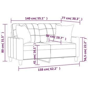 Tweezitsbank met sierkussens 140 cm kunstleer grijs 8