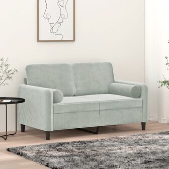 Tweezitsbank met sierkussens 120 cm fluweel lichtgrijs 1