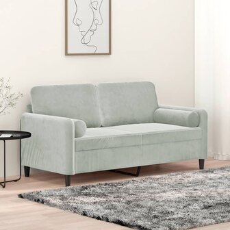 Tweezitsbank met sierkussens 140 cm fluweel lichtgrijs 1