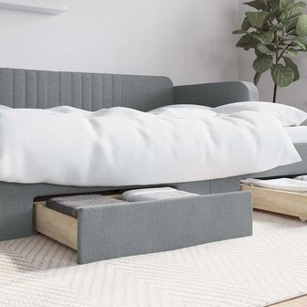 Opberglades bed 2 st bewerkt hout bewerkt hout stof lichtgrijs 1
