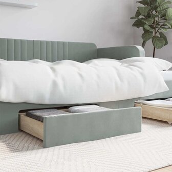 Opberglades bed 2 st bewerkt hout en fluweel lichtgrijs 1