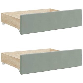 Opberglades bed 2 st bewerkt hout en fluweel lichtgrijs 2