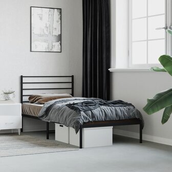 Bedframe met hoofdbord metaal zwart 75x190 cm 1