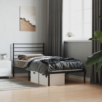 Bedframe met hoofdbord metaal zwart 75x190 cm 3