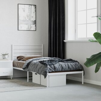 Bedframe met hoofdbord zonder matras metaal wit 75x190 cm 1
