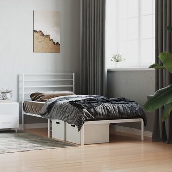 Bedframe met hoofdbord metaal wit 90x190 cm 4