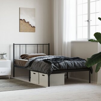 Bedframe met hoofdbord metaal zwart 80x200 cm 1