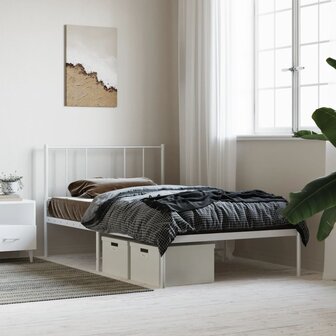 Bedframe met hoofdbord zonder matras metaal wit 75x190 cm 4