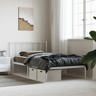 Bedframe met hoofdbord metaal wit 80x200 cm 4