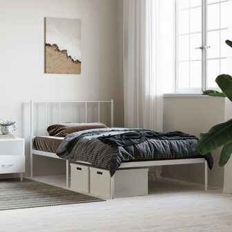 Bedframe met hoofdbord metaal wit 90x190 cm 4