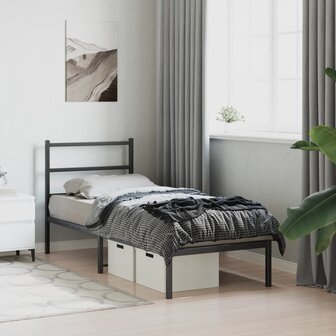 Bedframe met hoofdbord metaal zwart 75x190 cm 4