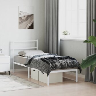 Bedframe met hoofdbord zonder matras metaal wit 75x190 cm 4