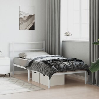 Bedframe met hoofdbord metaal wit 100x190 cm 4