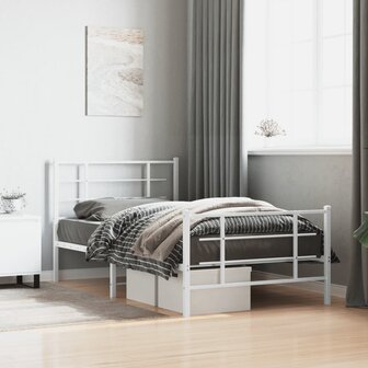 Bedframe met hoofd- en voeteneinde metaal wit 100x190 cm 1