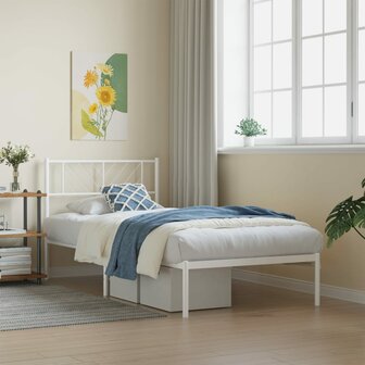 Bedframe met hoofdbord metaal wit 80x200 cm 1