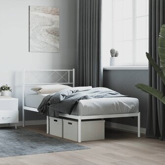 Bedframe met hoofdbord metaal wit 80x200 cm 1