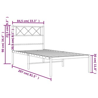Bedframe met hoofdbord metaal wit 80x200 cm 9