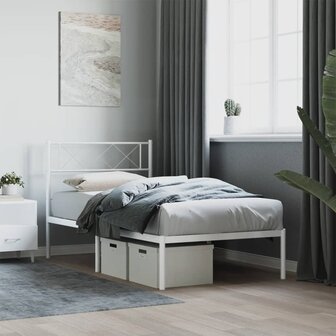 Bedframe met hoofdbord metaal wit 90x200 cm 1