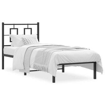 Bedframe met hoofdbord metaal zwart 75x190 cm 2
