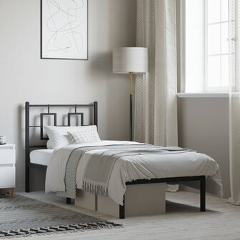 Bedframe met hoofdbord metaal zwart 80x200 cm 1