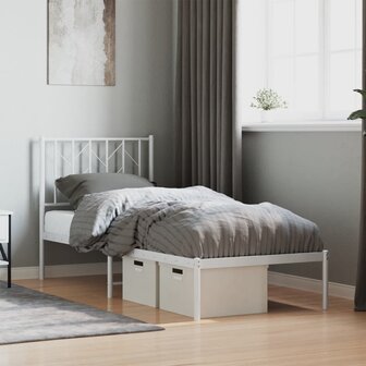 Bedframe met hoofdbord zonder matras metaal wit 75x190 cm 1