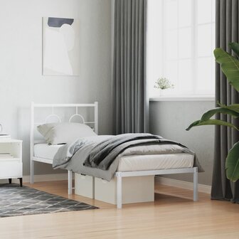 Bedframe met hoofdbord metaal wit 80x200 cm 1