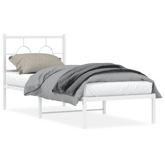 Bedframe met hoofdbord metaal wit 80x200 cm 2
