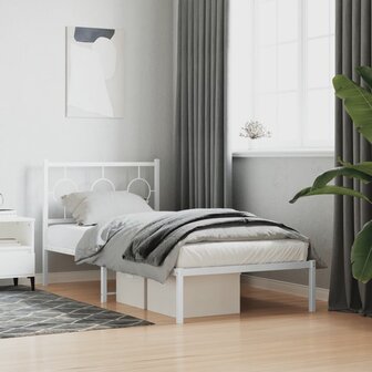 Bedframe met hoofdbord metaal wit 90x190 cm 1