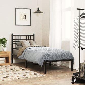 Bedframe met hoofdbord metaal zwart 75x190 cm 1