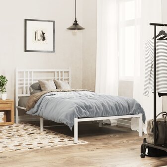 Bedframe met hoofdbord metaal wit 90x190 cm 1