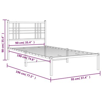 Bedframe met hoofdbord metaal wit 90x190 cm 8