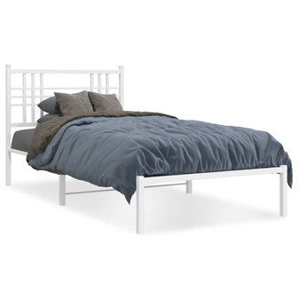 Bedframe met hoofdbord metaal wit 90x200 cm 2
