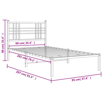 Bedframe met hoofdbord metaal wit 90x200 cm 8