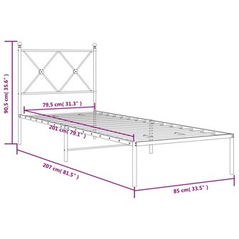 Bedframe met hoofdbord metaal zwart 80x200 cm 8